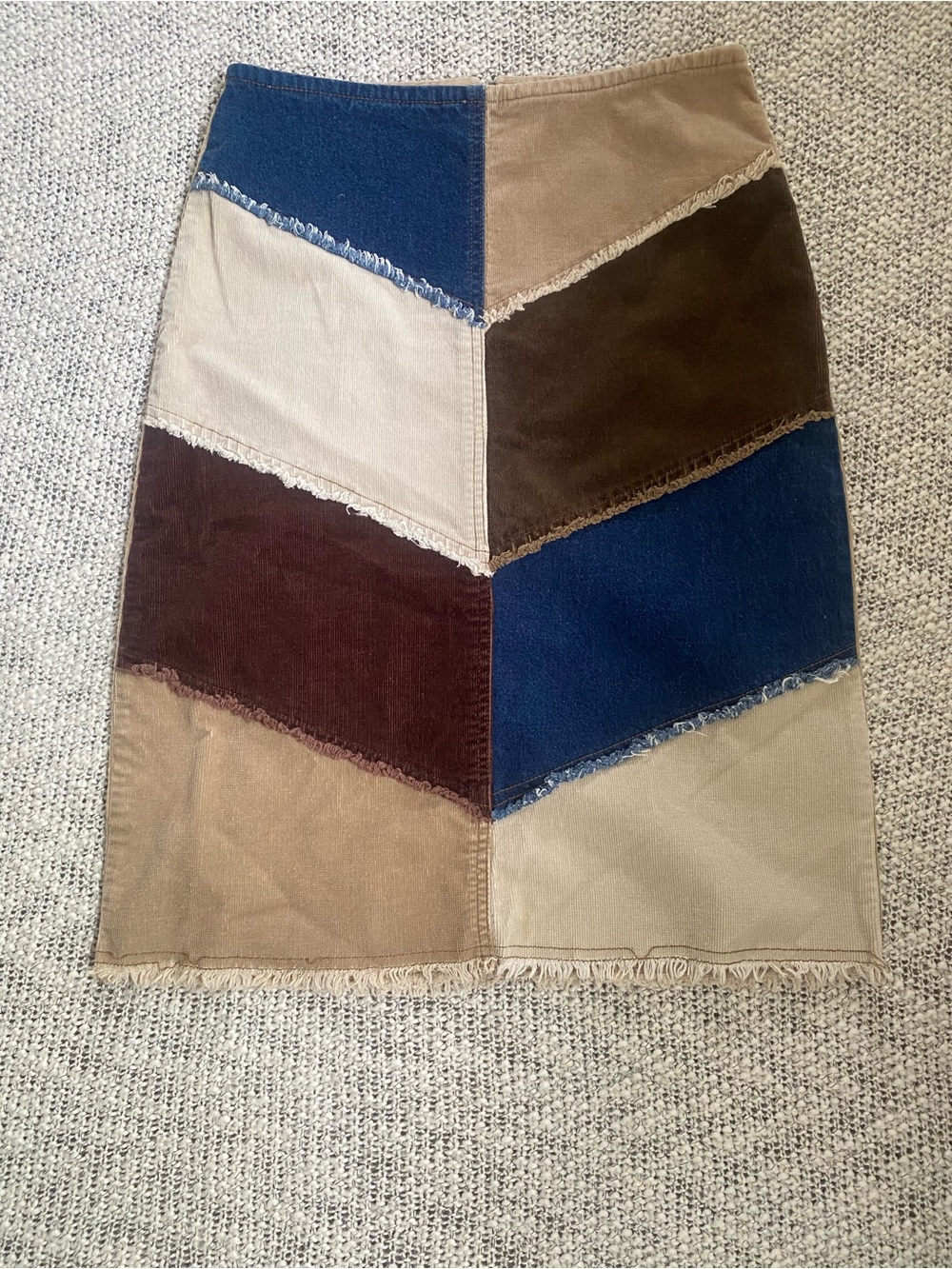 Vintage 90s D'mode Corduroy & Denim Patchwork Chevron Skirt Size 3 Grunge Indie